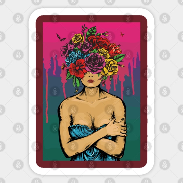 Lady With Flower Head Artistic Artwork Sticker by NAM Illustration